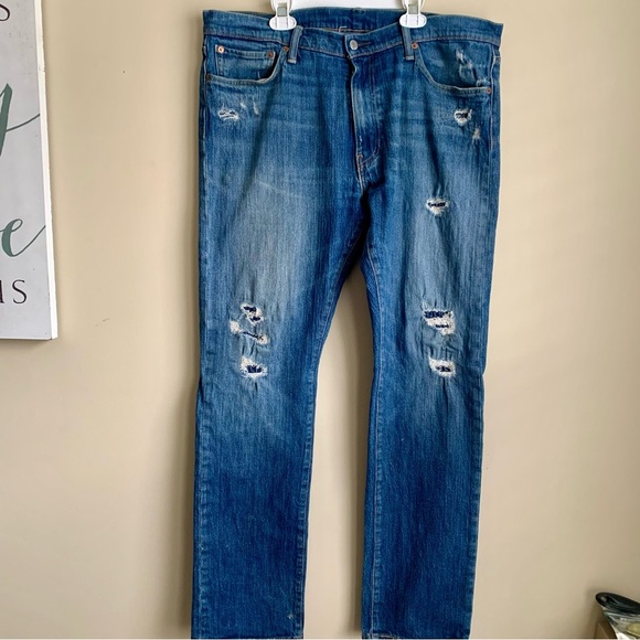 Levi's 513 White Oak Cone Denim distressed look medium wash jeans size 36/34 - Picture 1 of 4
